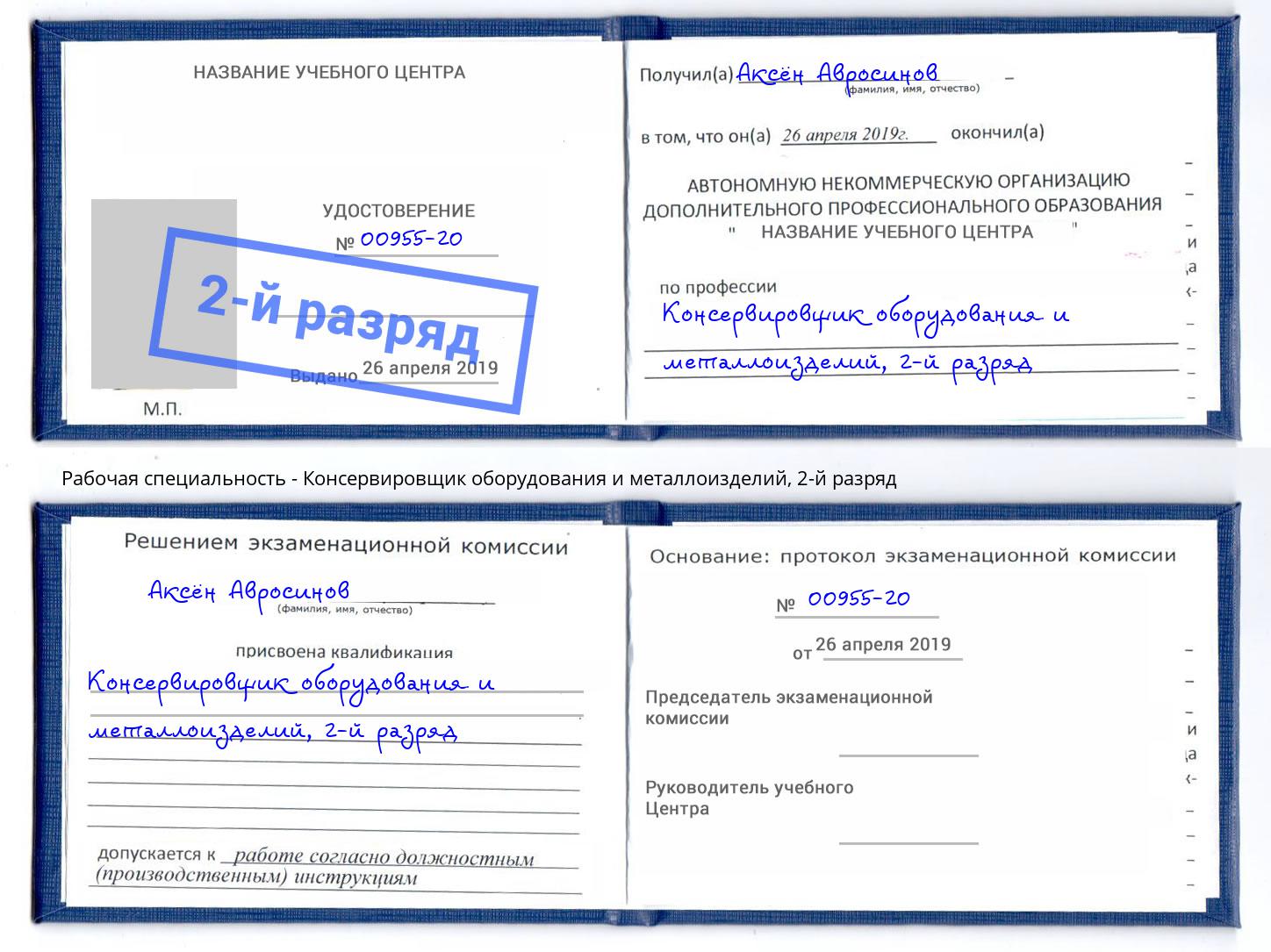 корочка 2-й разряд Консервировщик оборудования и металлоизделий Надым
