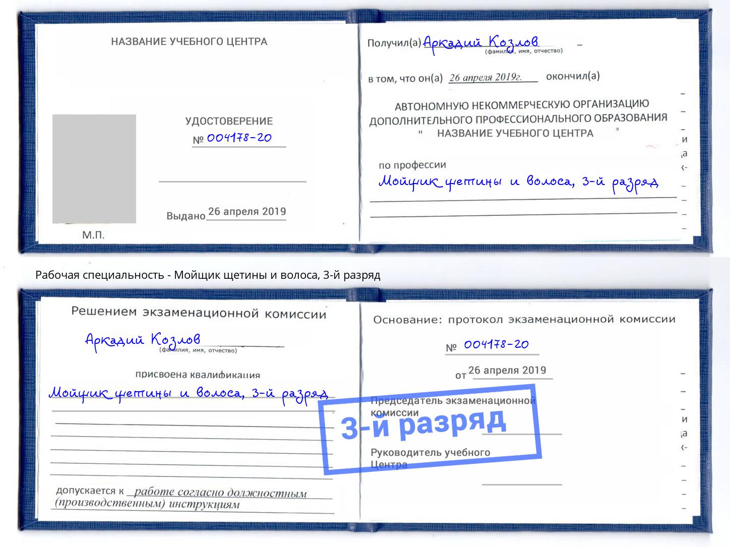 корочка 3-й разряд Мойщик щетины и волоса Надым