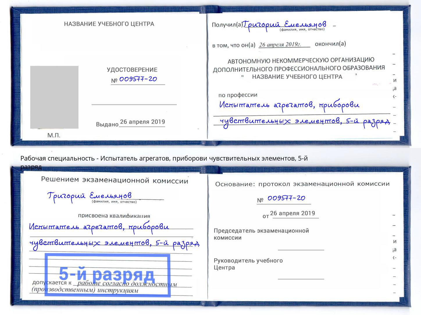 корочка 5-й разряд Испытатель агрегатов, приборови чувствительных элементов Надым