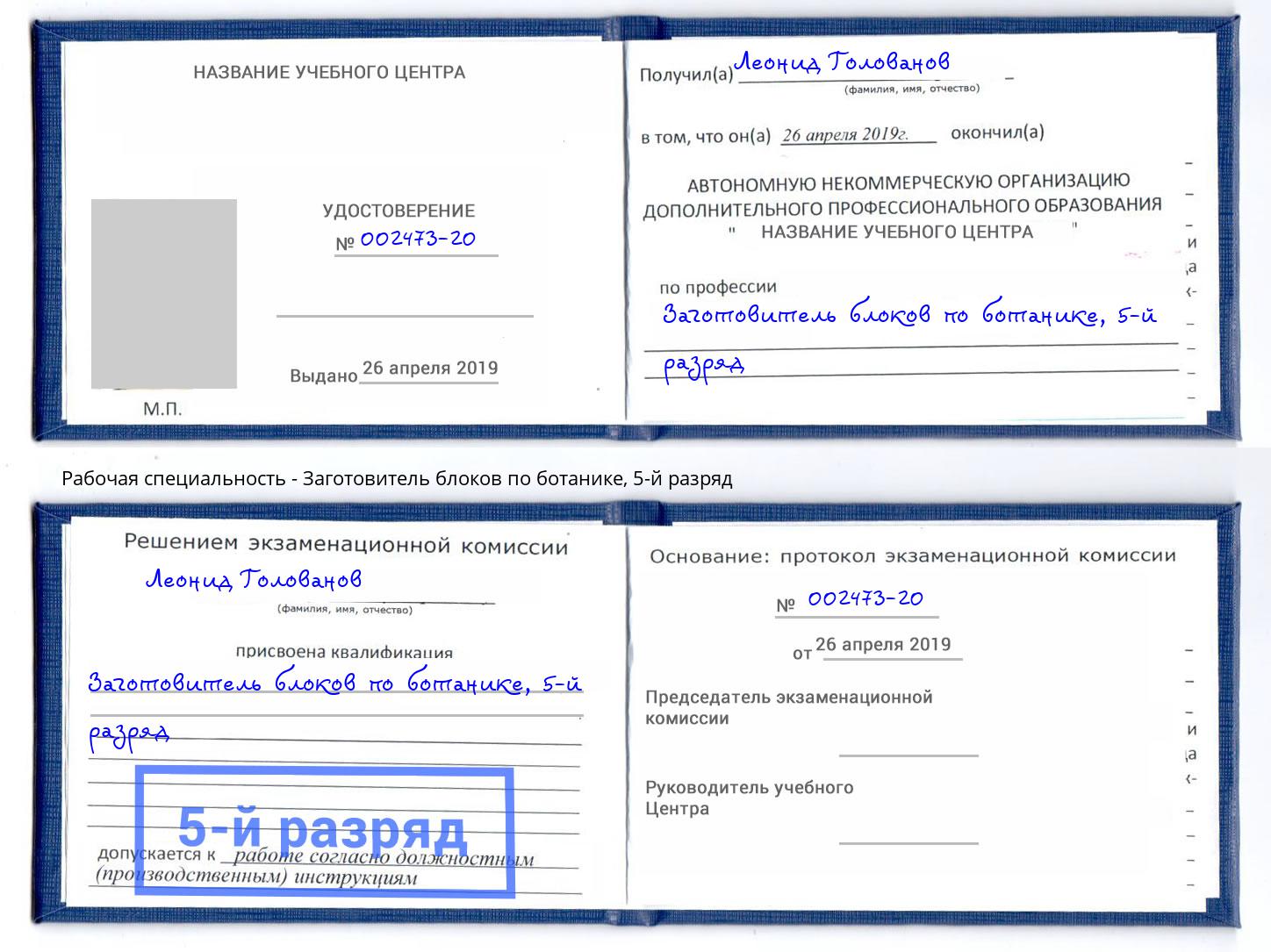 корочка 5-й разряд Заготовитель блоков по ботанике Надым