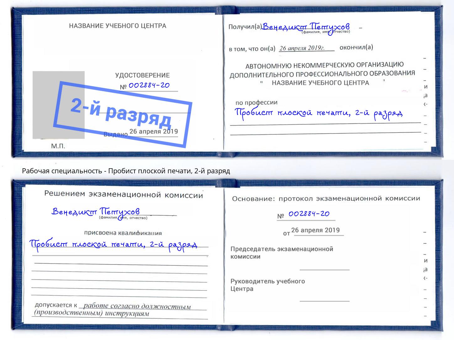 корочка 2-й разряд Пробист плоской печати Надым