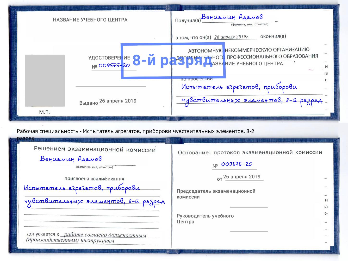 корочка 8-й разряд Испытатель агрегатов, приборови чувствительных элементов Надым