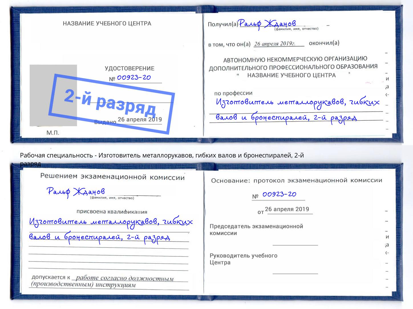 корочка 2-й разряд Изготовитель металлорукавов, гибких валов и бронеспиралей Надым